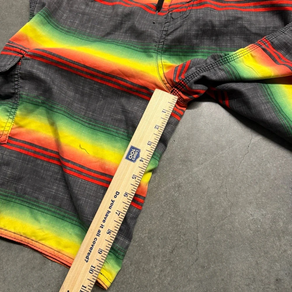 ONeill Mens Rasta Stripe Board Shorts Gray Red Yellow Green Size 32 3747